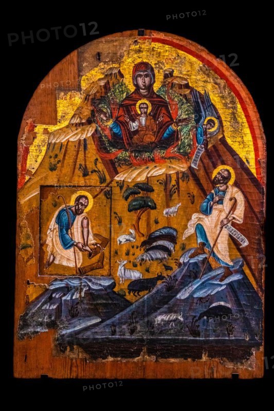 The Burning Bush, 17th c., Ikoe in Panagia tou Kastrou, Mary of the Castle, Cathedral, Byzantine Museum, 11th c., Rhodes Town, Greece, Europe