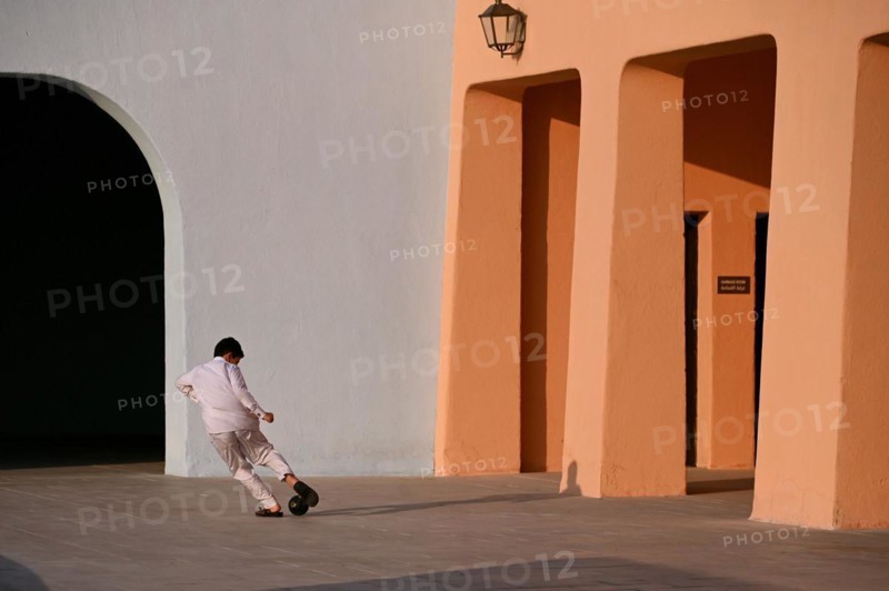 Colourful houses in Mina District, Mia Park, Old Port Doha, Qatar, Asia