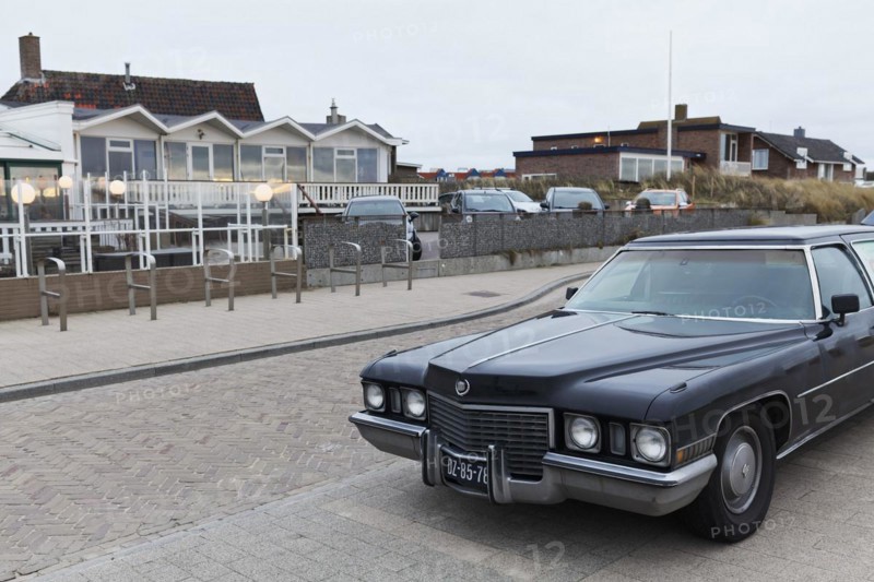 Cadillac SedanDe Ville from 1970 parked on Strandboulevard, Dutch North Sea coast, Bergen aan Zee, province of North Holland, The Netherlands, Europe