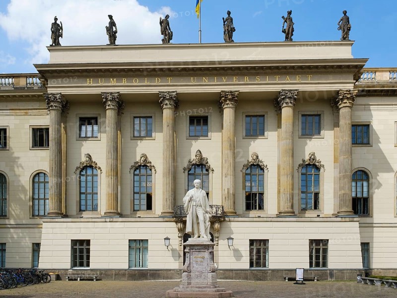 Humboldt University with Hermann von Helmholtz Monument, Unter den Linden, Berlin, Germany, Europe