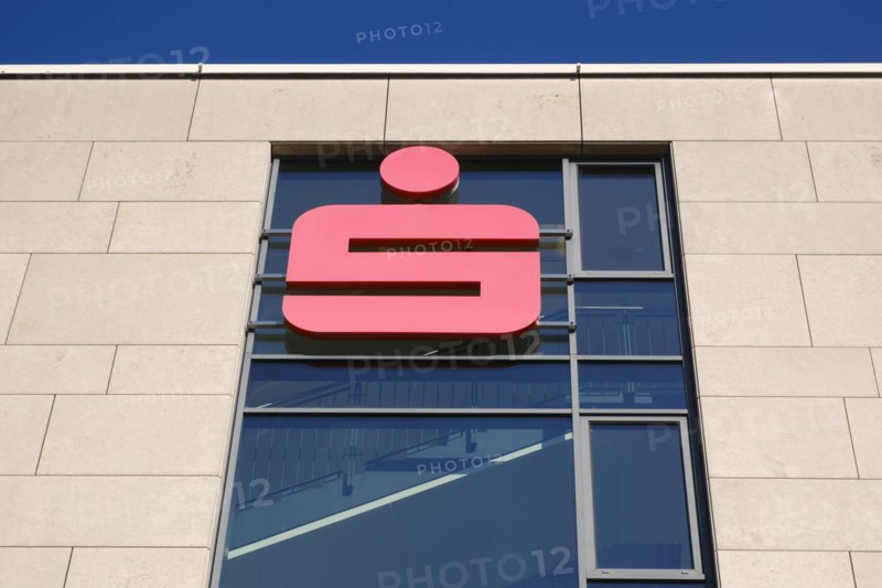 Facade with logo and sign, Sparkasse, Hagen, North Rhine-Westphalia, Germany, Europe