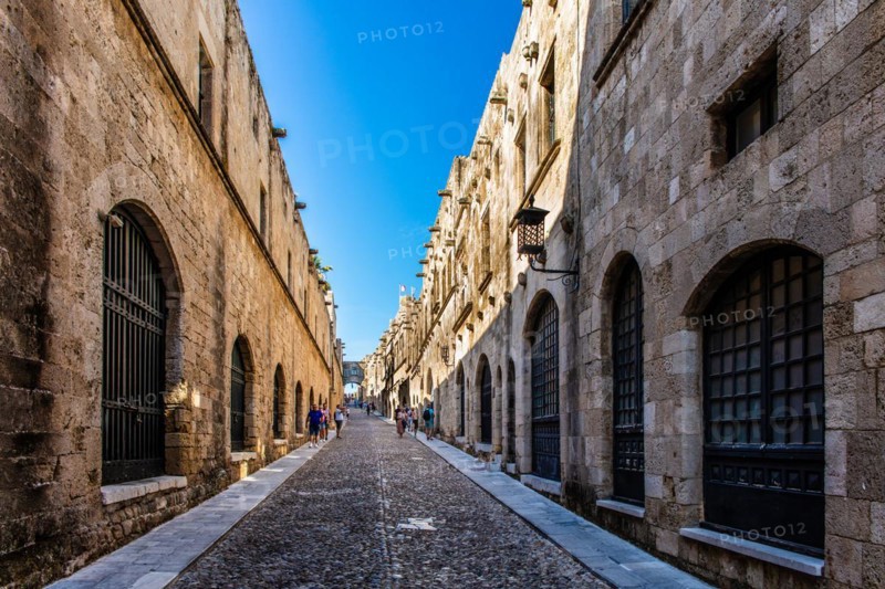Knights Street in Old Town from the time of the Order of St. John, the only surviving 16th century street in late Gothic style, Oddos Ippoton, Rhodes Town, Greece, Europe