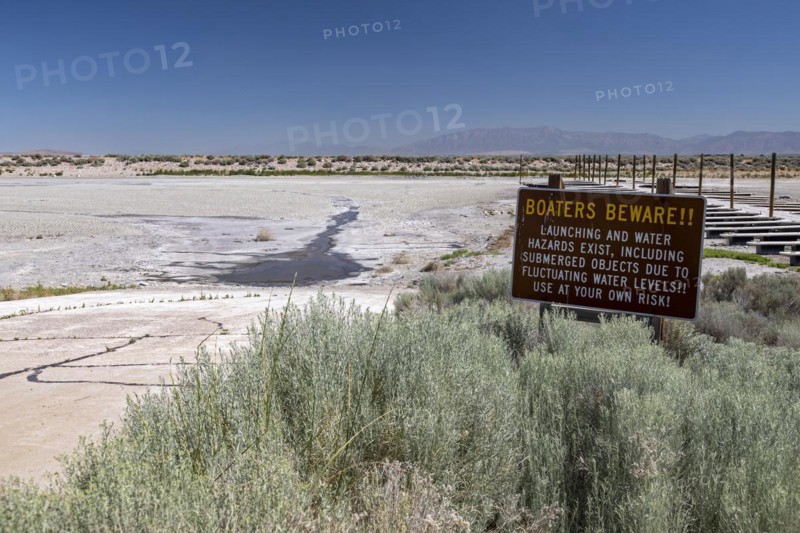 Salt Lake City, Utah, The marina at Antelope Island State Park. The lakes water level has fallen to a historic low