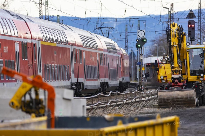 Investment in the ailing rail network, Deutsche Bahn construction site on the busy Rhine Valley line towards Switzerland, Deutsche Bahn AG regional train, Riegel, Baden-Wuerttemberg, Germany, Europe
