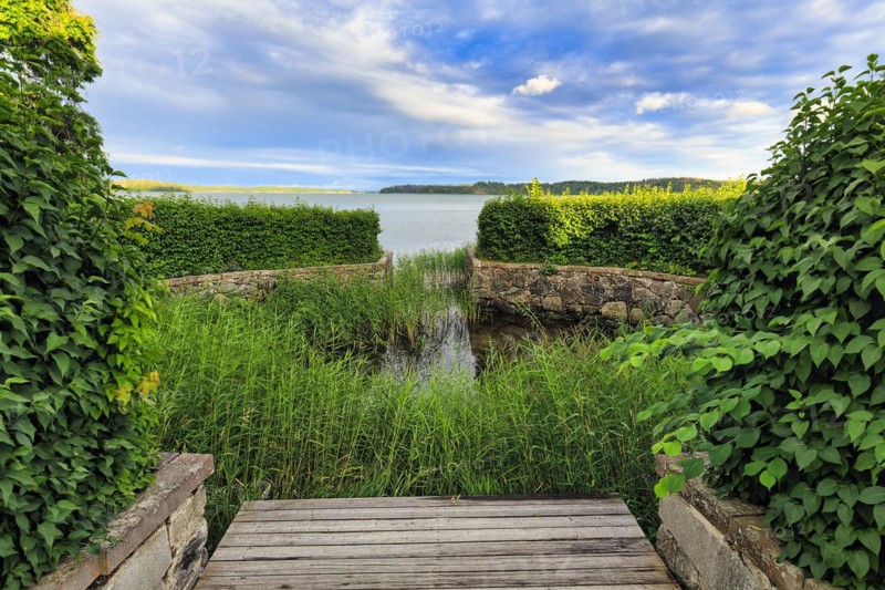 View of the sea, castle park, Tullgarn Castle, official royal castle, Trosa, Soedertaelje, Soedermanland, Sweden, Europe