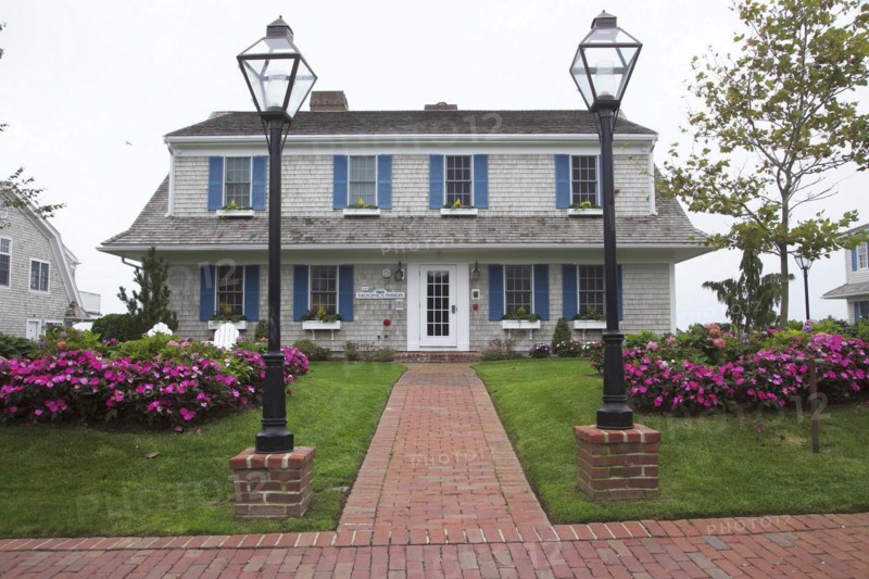 Residence with flower garden, coastal architecture, Cape Cod, Massachusetts, USA, North America