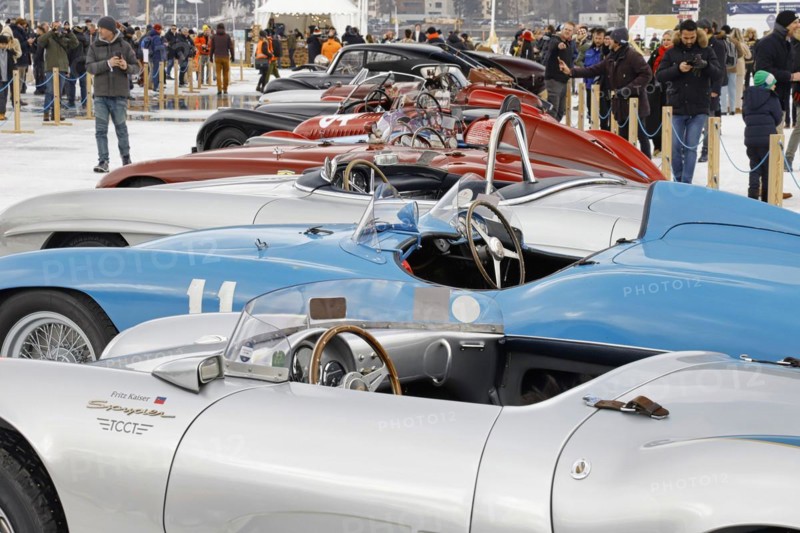 Classic car Concours dElegance on the frozen lake, The ICE, St. Moritz, Engadin, Switzerland, Europe