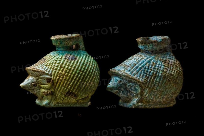 Faience vases in the shape of a hedgehog, 550 B.C., Kechraki, grave goods for a child, Archaeological Museum in the former Order Hospital of the Knights of St. John, 15th century, Old Town, Rhodes Town, Greece, Europe