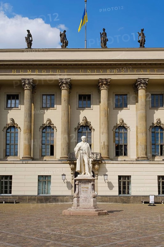 Humboldt University with Hermann von Helmholtz Monument, Unter den Linden, Berlin, Germany, Europe