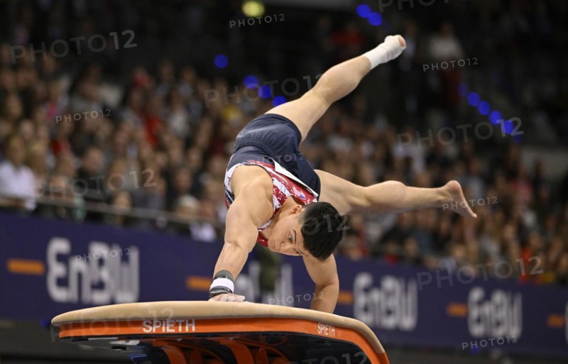 Jeremy Bischoff USA vault, EnBW DTB Cup, artistic gymnastics, gymnastics, Porsche Arena, Stuttgart, Baden-Wuerttemberg, Germany, Europe