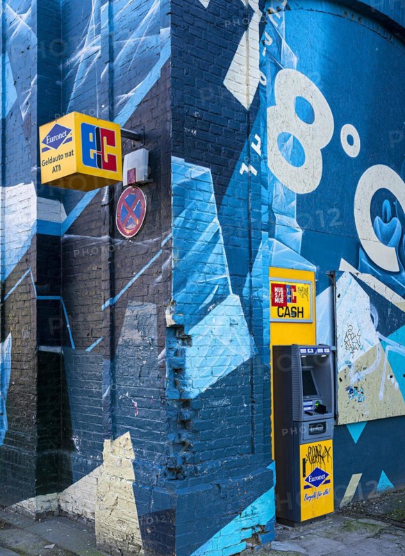 Graffiti on the ATM, RAW grounds, Friedrichshain, Berlin, Germany, Europe
