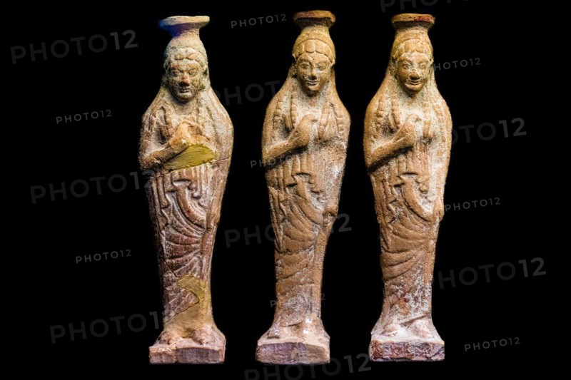 Figural vases used in burials, 550 B.C., Anoakia, Archaeological Museum in the former Order of St John Hospital, 15th century, Old Town, Rhodes Town, Greece, Europe