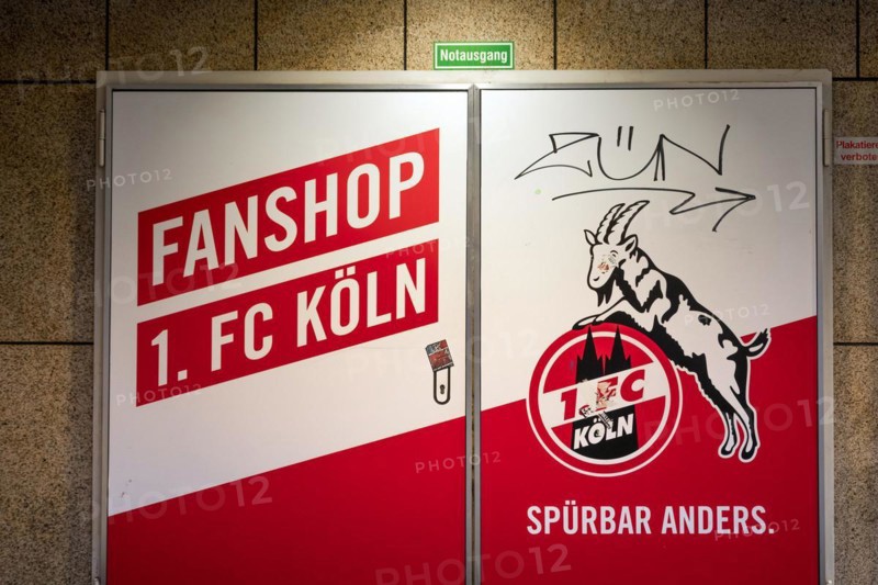 Fanshop 1. FC Koeln - Notausgang, Cologne, North Rhine-Westphalia, Germany, Europe