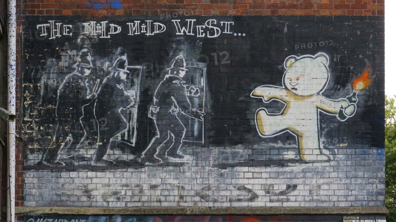 The Mild Mild West by Banksy, Street Art, Bristol, England, United Kingdom, Europe