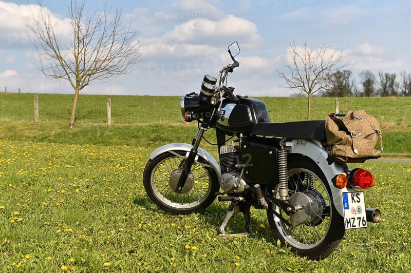 Vintage motorbike from the GDR MZ TS 150, Hesse, Germany, Europe
