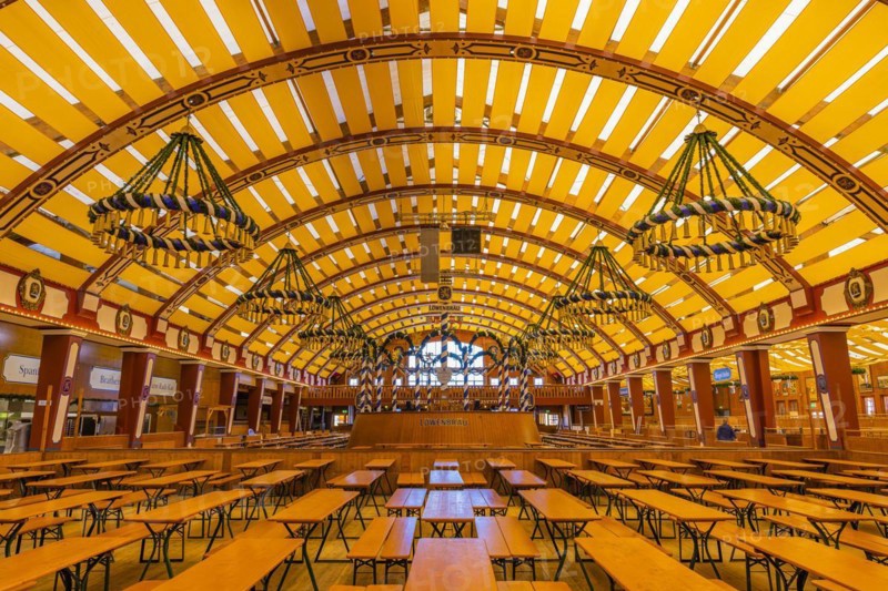 Wiesnaufbau, Loewenbraeufestzelt, Oktoberfest, Theresienwiese, Munich, Upper Bavaria, Bavaria, Germany, Europe