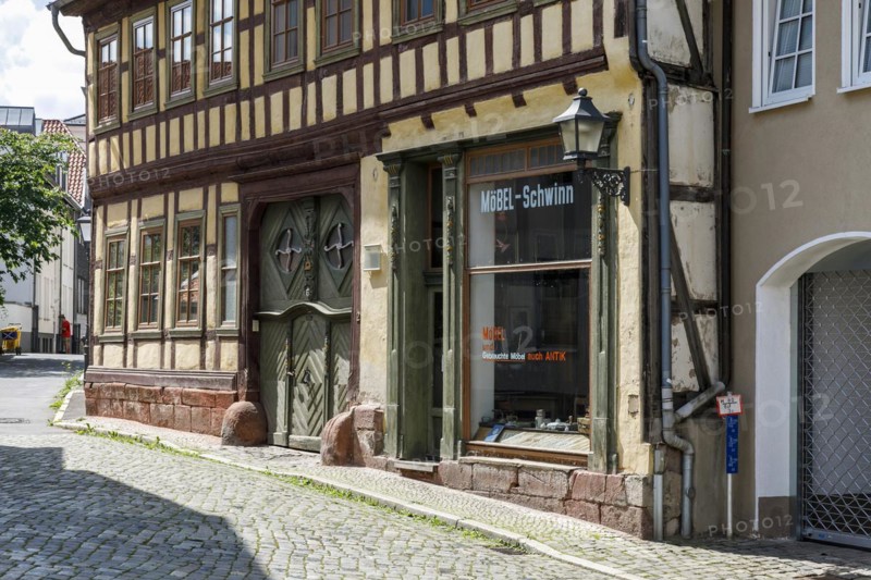 Historic old town, medieval alleys, cobblestones, half-timbered houses, Nordhausen, Thuringia, Germany, Europe