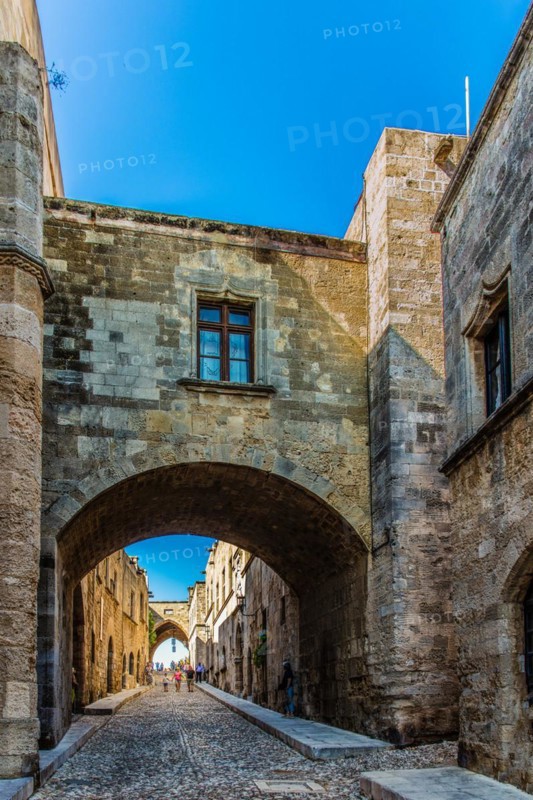 Knights Street in Old Town from the time of the Order of St. John, the only surviving 16th century street in late Gothic style, Oddos Ippoton, Rhodes Town, Greece, Europe
