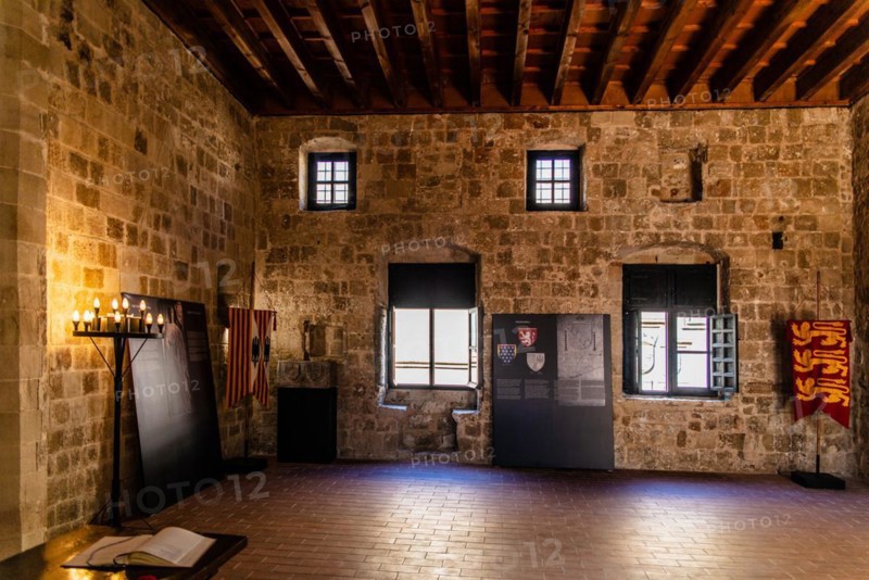 Hostel of the Spaniards, Knights Street in Old Town from the time of the Order of St. John, the only surviving 16th century street in late Gothic style, Oddos Ippoton, Rhodes Town, Greece, Europe