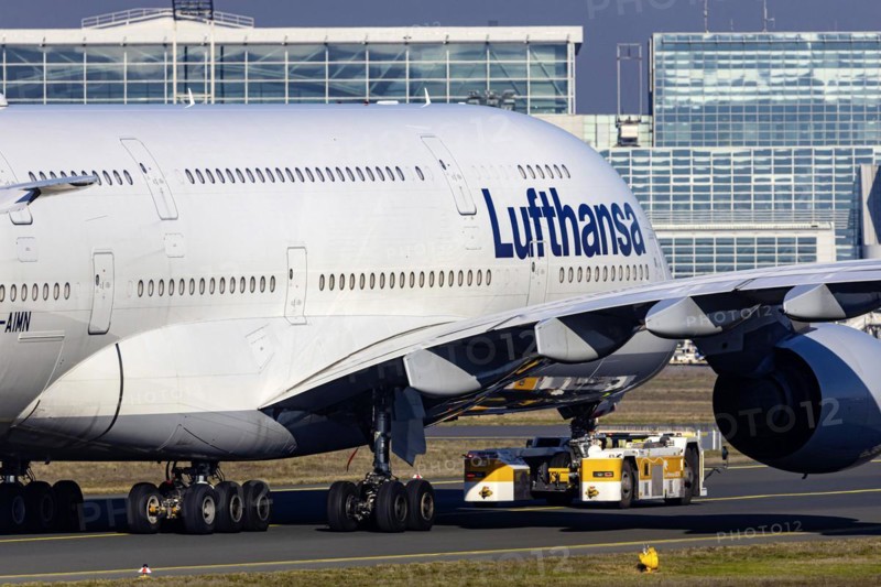 Lufthansa Airbus A380-800 with the name Germany, taxiway at the airport terminal, Frankfurt am Main, Hesse, Germany, Europe