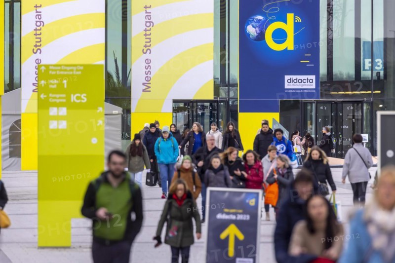 The Didacta trade fair is Europes largest education trade fair, crowds of visitors at the entrance to the exhibition halls, target groups are teachers and trainers at kindergartens, schools and universities. Stuttgart, Baden-Wuerttemberg, Germany, Europe