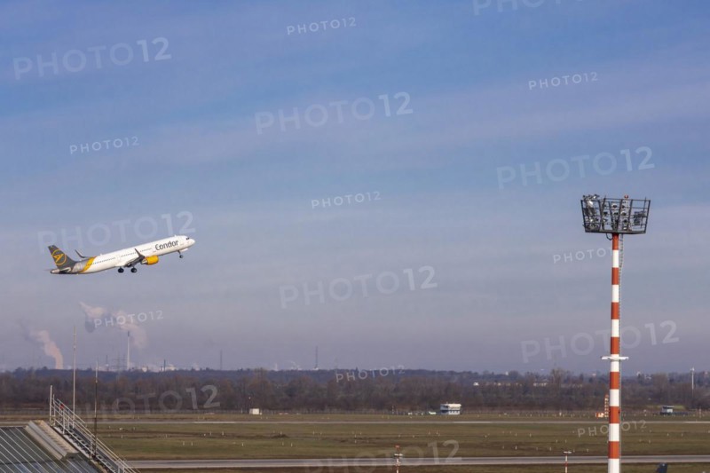 Taking off aircraft - Airport International, AirportDuesseldorf, Condor, airline, charter plane, Duesseldorf, North Rhine-Westphalia, Germany, Europe
