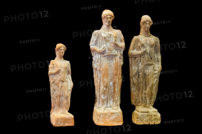 Female terracotta figures, 450 B.C., Archaeological Museum in the former Order Hospital of the Knights of St. John, 15th century, Old Town, Rhodes Town, Greece, Europe