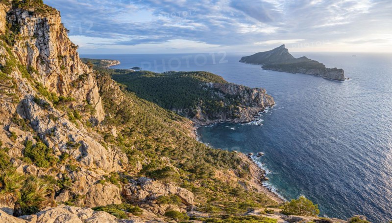 View of mountains and coast with sea