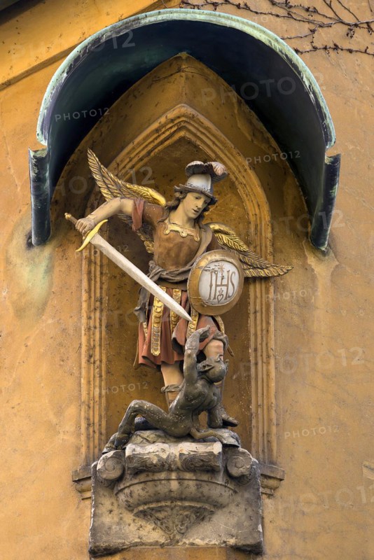 Sculpture of St. Michael the Archangel fighting the devil