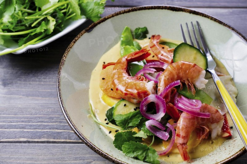 Prawns on curry sauce