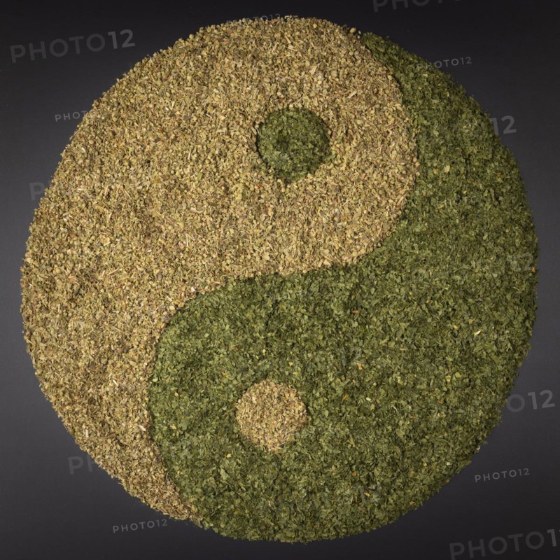 Yin Yang from dried oregano and dried parsley