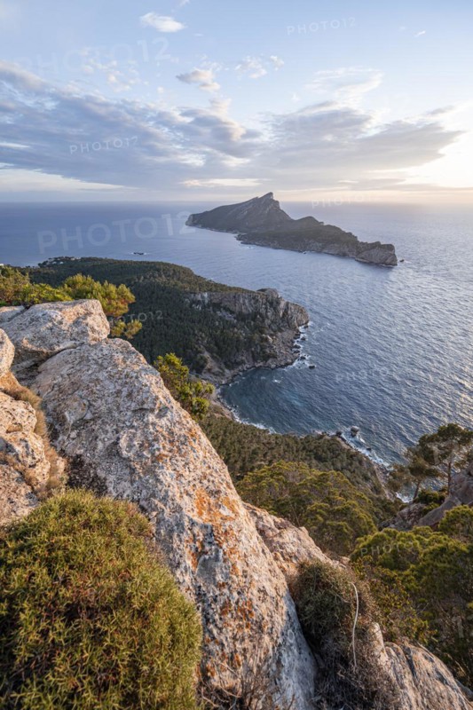 View of mountains and coast with sea