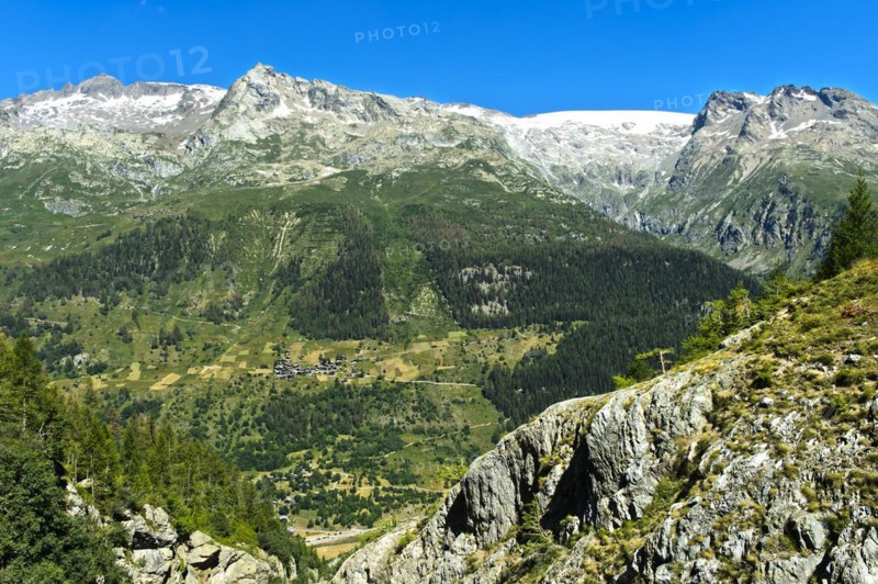 View of the Loetschental with the hamlet of Weissenried