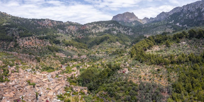Mediterranean mountain landscape with mountain village Fornalutx