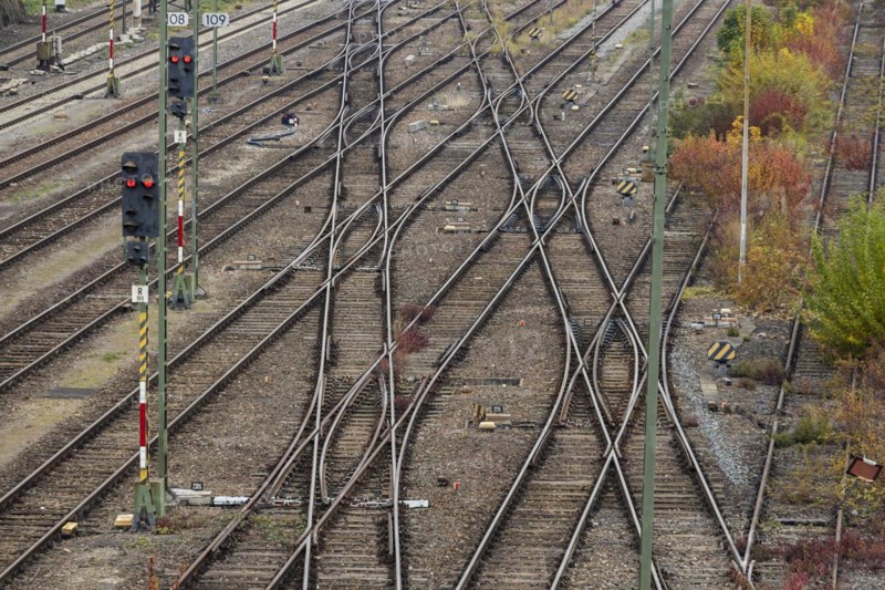 Railway line with many points