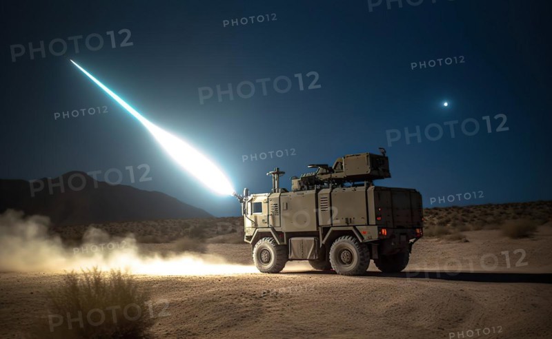 Military vehicle fires laser cannon at missile