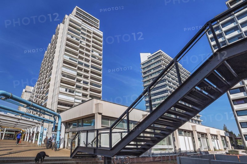 High-rise buildings and metal staircase in the former Olympic Village