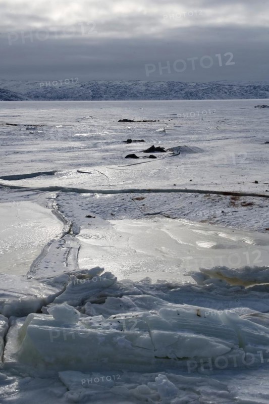 The icy fjord of Kangerlussuaq at the harbour of the settlement of Kangerlussuaq