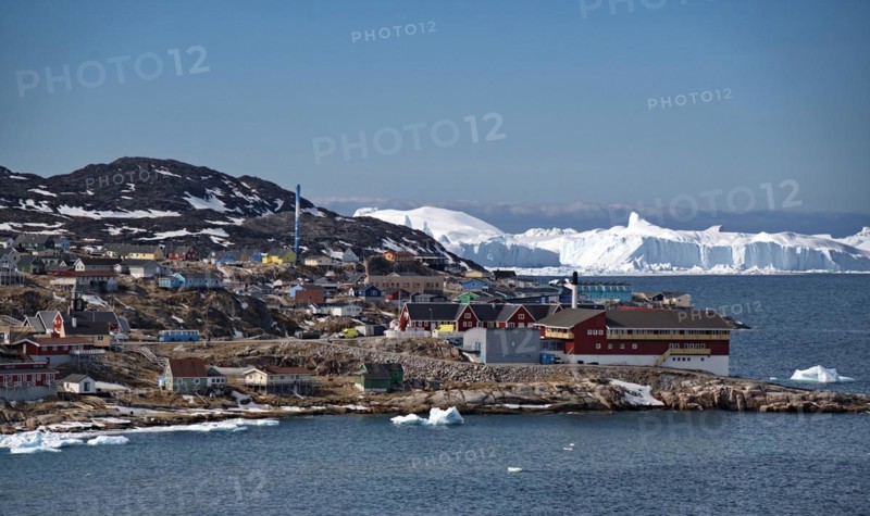 Summer view of the ice fjord and the town of Ilulissat