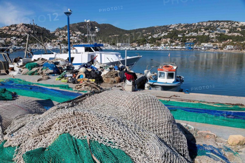 Fishing nets and boat in Port dAndratx on Majorca