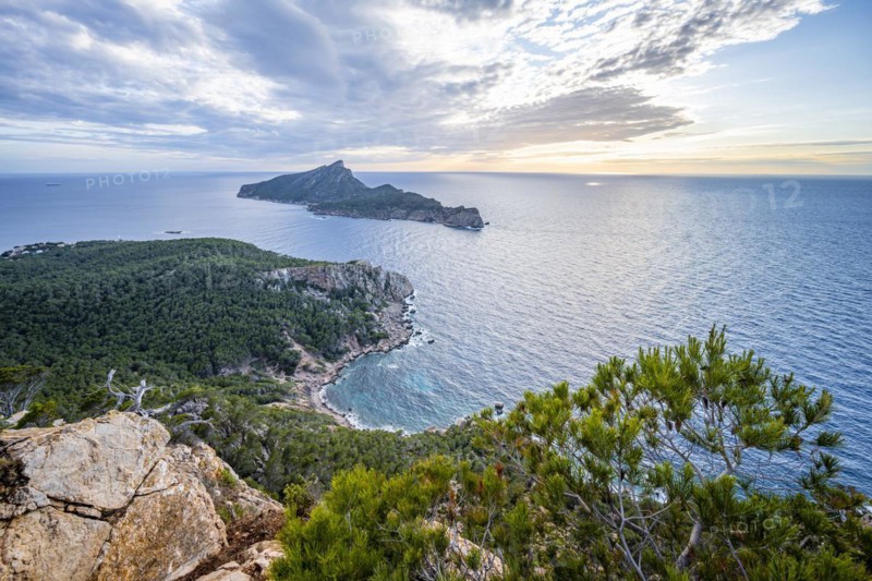 View of mountains and coast with sea