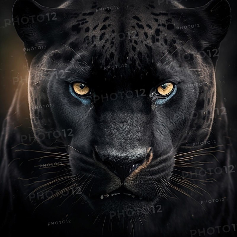 Portrait of a black panther with yellow eyes