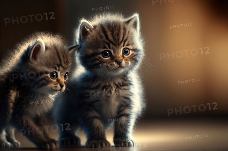 Two furry young cute kittens at play