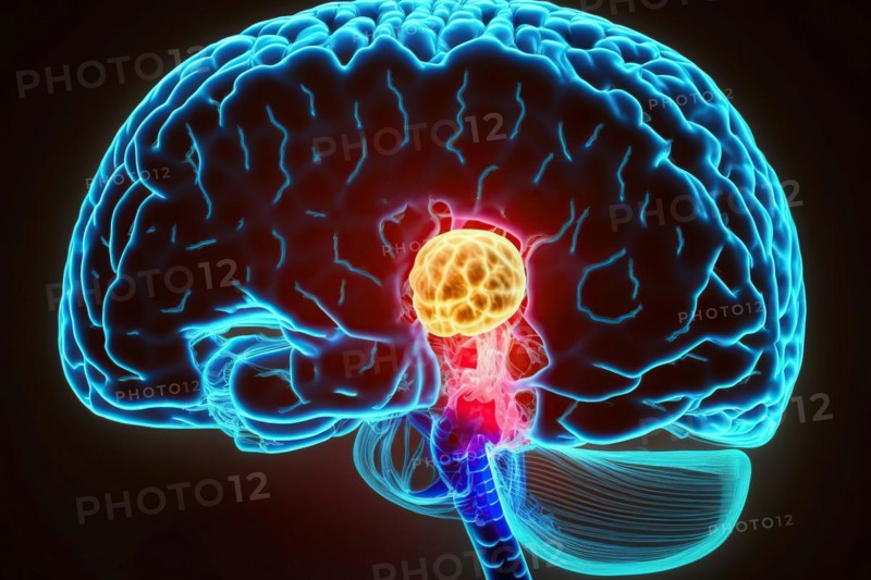 Schematic representation of the human brain with a benign pituitary adenoma