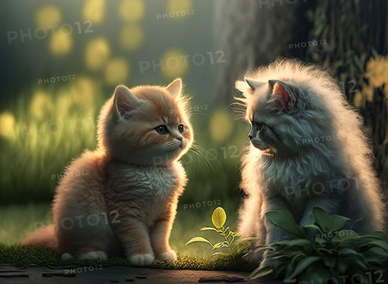 Two furry young cute kittens at play