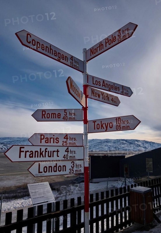 Signs inform about possible flight times to different