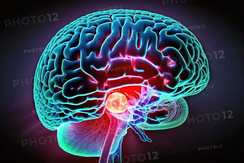Schematic representation of the human brain with a benign pituitary adenoma