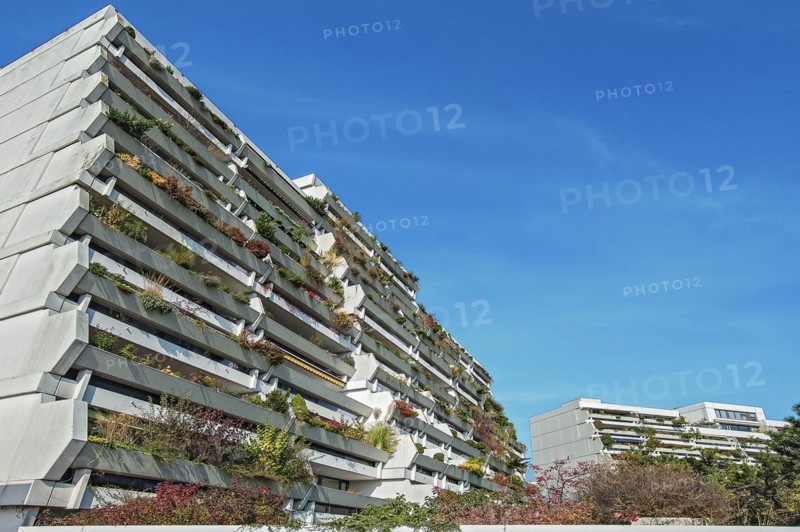 High-rise buildings with green balconies in the former Olympic Village