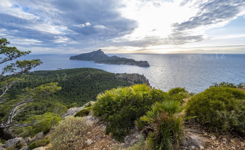 View of mountains and coast with sea