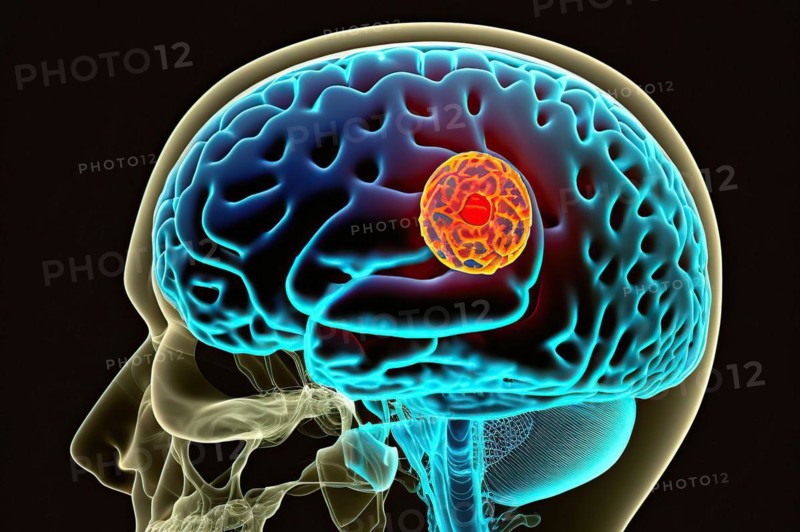 Schematic representation of the human brain with a tumour